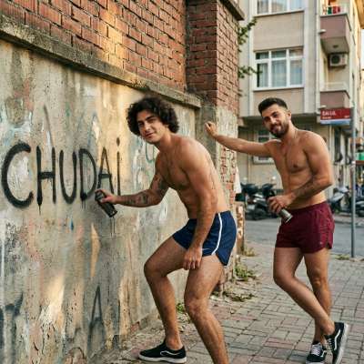 Two cocky twinks spray “chudai” on a wall, daring anyone to lick it off. Their smug grins say it all—come taste the filth,...