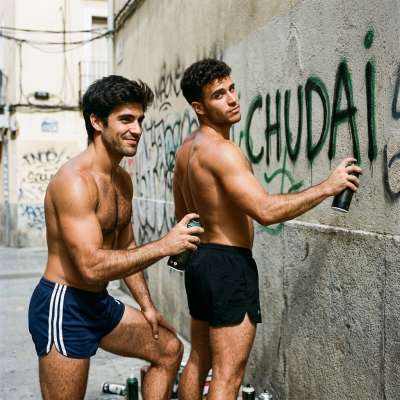 Two cocky twinks scrawl “chudai” on a wall, daring the world to fuck them raw. Their asses clench tight, begging for a...