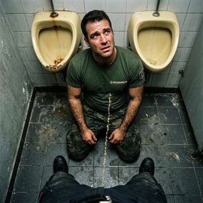 Military bottom getting his throat fucked by a stream of piss—drink it all down like the desperate little slut he is 💦🔥...