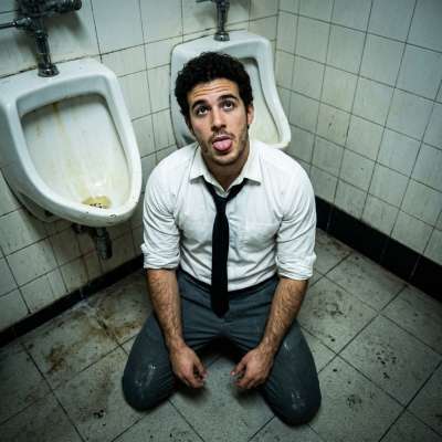 On his knees in that filthy public toilet, lapping up every last drop of my piss like the desperate little slut he is 😈💦...
