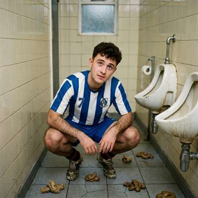 That hot footballer covered in thick, warm shit in the locker room toilet? Fuck, I'd lick every inch of his ass clean while...