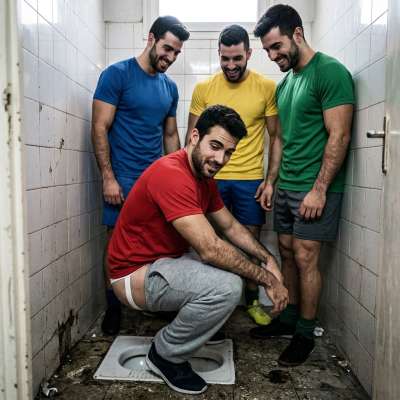 That footballer just dropped a steaming load in the locker room john while his teammates watched, moaning as he squeezed out...