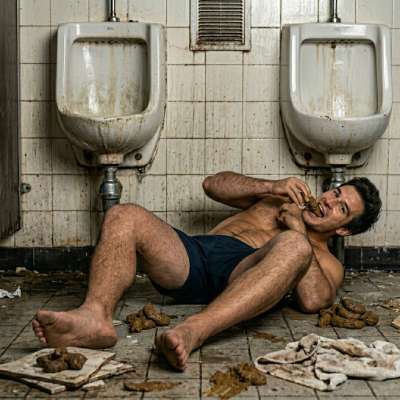 Rolling in the shit like a pig in mud, ass dripping with filth, every inch of me covered in warm, stinking glory. #gayscat...