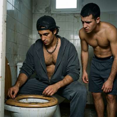 That hairy sadist just scattered thumbtacks on the toilet seat before making his little slave sit down 😈🔥 #gaysadism #fetish...