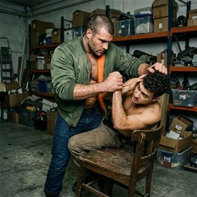That sick skinhead nails a chair before making his whore sit—feels every spike tearing up his ass while screaming for more....