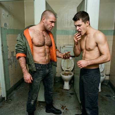 That skinhead’s got a mouth full of shit and your tight little hole’s hungry for it. Swallow every fucking bite like the...