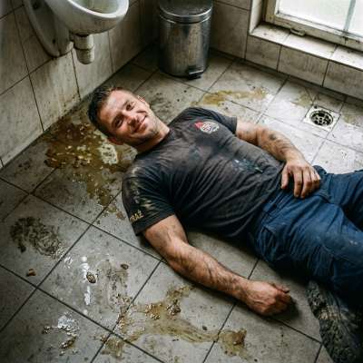 Fuck yeah, watch this hot firefighter rolling in shit on the public bathroom floor, so fucking filthy and desperate for a...