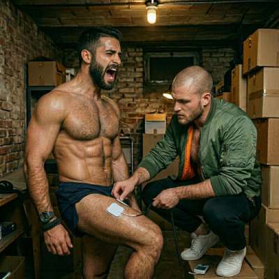 Skinhead’s got a boy wired up tight, electrodes buzzing like a vibrator on overdrive 🔌💥 Watch him squirm, beg, and drip with...