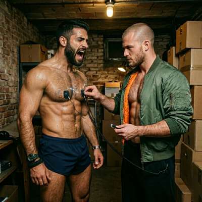 Skinhead slaps those sensitive nipples with live wires, watching him squirm and moan like a desperate slut. The jolts make...