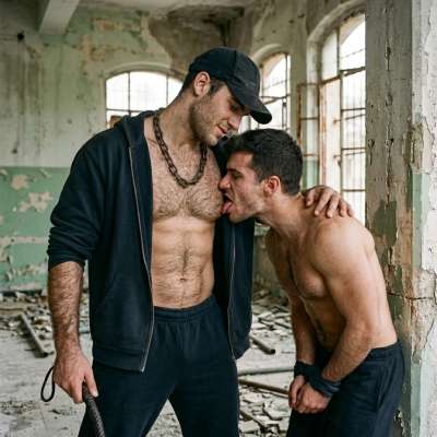 Nipples hard, tongue swirling around his master’s nips while I beg for more of that rough, filthy attention 😈🔥 #fetish #kiss...