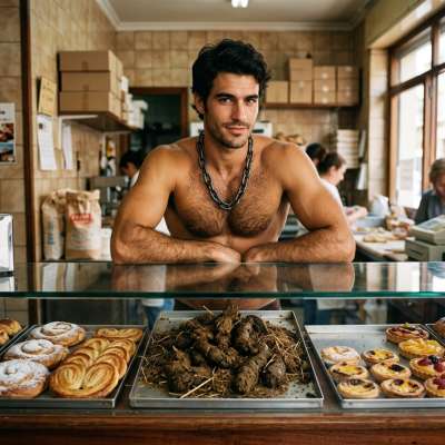 This depraved baker’s got a secret menu—fresh, warm shit served with a smile. You’ll beg for seconds, then thirds. #gayscat...