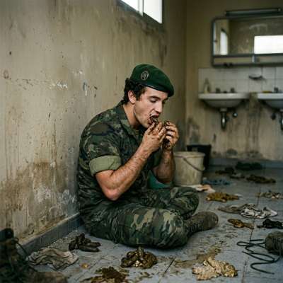 Military daddy’s got a new kink—licking that salty booty dirt off the floor like a hungry pup 😈💦 #gayscat #fetish #military...