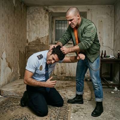 That skinhead makes that cop beg for more humiliation, slapping his face raw while whispering filthy commands in his ear....