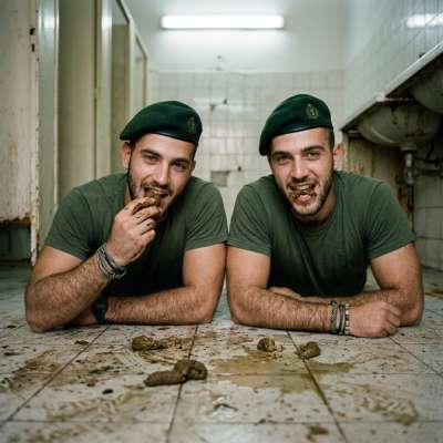 Two hungry soldiers slurping shit off the bathroom floor like it’s fucking caviar 🤢💦 #gayscat #fetish #military #toilet