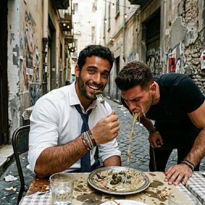 Fuck yeah, this hungry twink is feasting on that fresh turd while the waiter pukes right into his plate—now his meal’s extra...