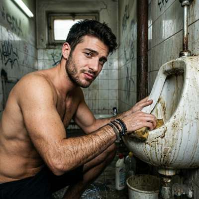 That filthy twink’s pissing all over the grimy pub bogs, leaving golden streams on the filth-stained tiles while moaning...
