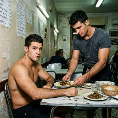 A waiter brings a plate full of shit to a customer #gayscat #dirtykitchen #hairy