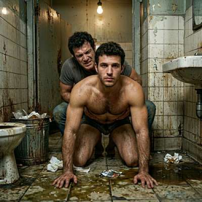 A boy gets fucked on the floor of a toilet #toilet #humiliation #analsex #rough #hairy