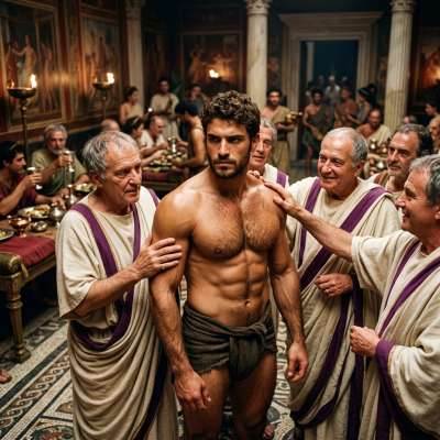 Senators are stuffing that young gladiator’s tight hole with their fat cocks while he’s screaming in pleasure #gladiators...