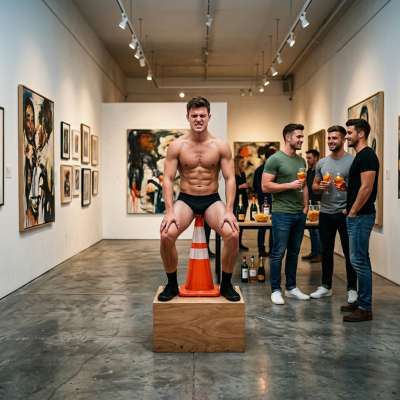 This artist just took "performance art" to a whole new level—stuffing a traffic cone up his tight ass for the gallery...