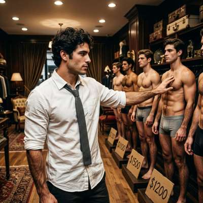 That rich businessman walked into a boutique where the mannequins were real dudes—hard, hungry, and begging to be used. No...