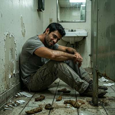 Sitting in a public toilet, buried in a mountain of warm, stinky shit, my hole dripping with filthy desire. The stench is...