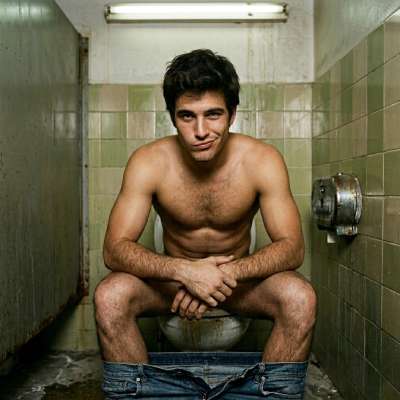 Shoving his ass deep into the public toilet, he lets out a thick, warm load of shit right in the bowl 🚽💩🔥 #humiliation...