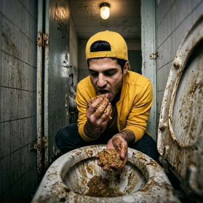 This depraved slut slurps fresh turds from a filthy public toilet bowl, savoring every bitter bite 💩🔥 #gayscat #workers...