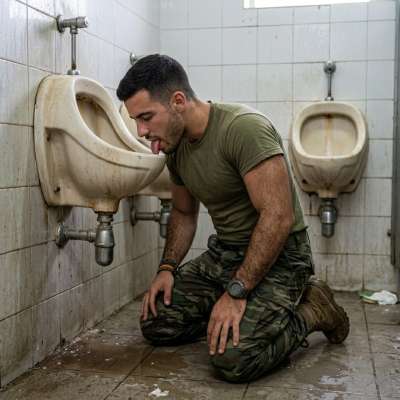 Military dude slurping that public toilet cock like it’s his last meal 😈💦 #gayscat #military #toilet #humiliation #submission