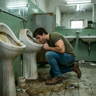 That dude’s tongue on a public pissoir like he’s worshipping the holy grail of sticky piss stains 😈💦 #fetish #toilet