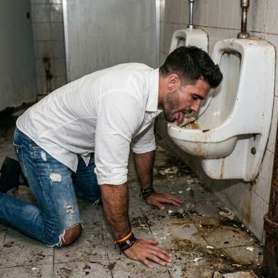 Dirty boy licking that filthy public toilet bowl, savoring every last drop of grime. #gayscat #filth #humiliation #submission