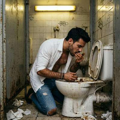 Swallowing that warm, mushy shit straight from the toilet bowl in a public bathroom like a hungry little slut 😈 #gayscat...