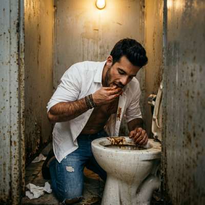 That filthy twink bends over, shoves his face in the toilet bowl & gobbles down a steaming load of public shit #gayscat...