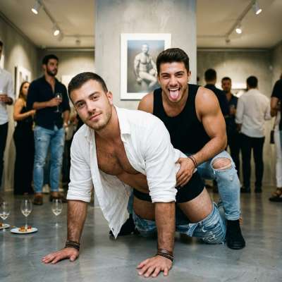 Model gets fucked raw at his own nude anal sex photo exhibit 🔥💦 #inpublic