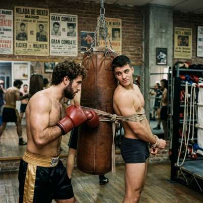 That tight little twink tied to the boxing bag, his ass bouncing with every brutal punch—fuck, I’d love to be the one making...