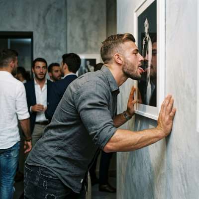 That sick fuck can’t resist licking the dude’s naked pic in the gallery like a hungry pup on a steak 🥵🔥 #perverts #inpublic...