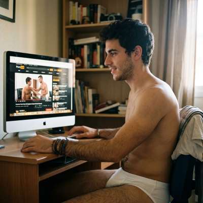 Fingering his cock while watching gay porn, imagining those tight holes stuffed with his thick load #gayscat #dirtyoffice