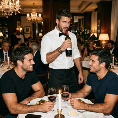 That waiter’s got a filthy mouth—licking that bottle like he wants to suck the soul out of it while eyeing you two like...