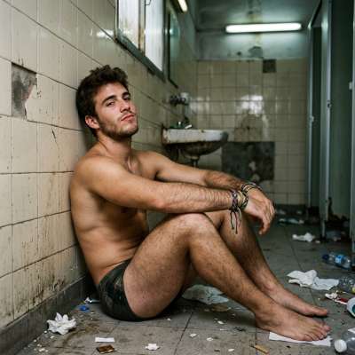 Dirty boy sitting on a filthy toilet, ass dripping with grime, thighs glistening with sweat and filth #hairy