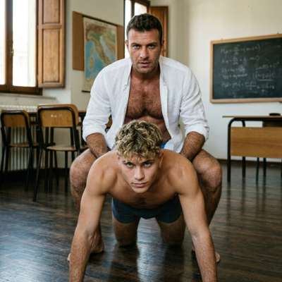 Prof’s got that tight little student’s ass on the floor, pounding him raw while the chalk dust flies #teachers #dirtyschool...