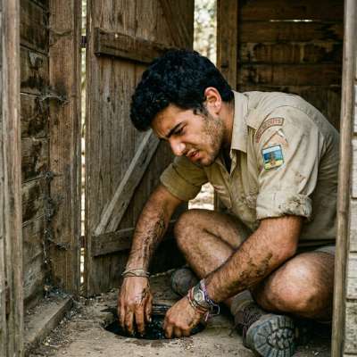 One scout gets his hands dirty cleaning the latrine pit with his bare hands, loving every filthy second of it 💦🔥...
