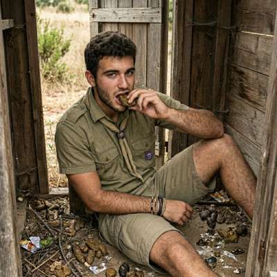 One scout chokes down a thick, warm turd right on the filthy floor, his face buried in the stinky mess, loving every fucking...