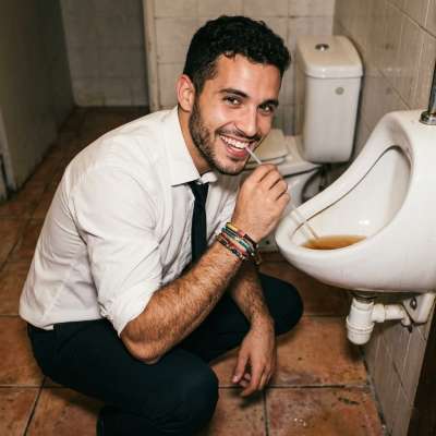 Sipping dirty water from a piss-stained urinal through a straw, that crisp white shirt clinging to his throat while his tie...