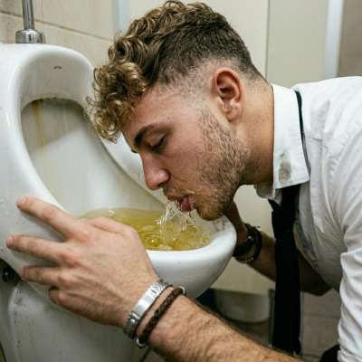 Sipping warm piss straight from the urinal, that bitter tang hitting the back of my throat like a filthy reward 😈💦 #gaypiss...