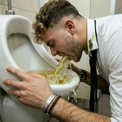Vomiting in a public urinal while some hungry cocks watch? Fuck yeah, nothing hotter than a guy losing his lunch while his...