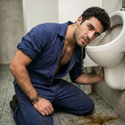 Dirty janitor slurping up that filthy piss trough like it’s the last dick he’ll ever taste 😈💦 #gaypiss #workers #toilet...