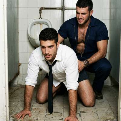 Boss in shirt & tie gets fucked raw by the janitor in the stinky stall #fetish #humiliation #submission #dominance #toilet...