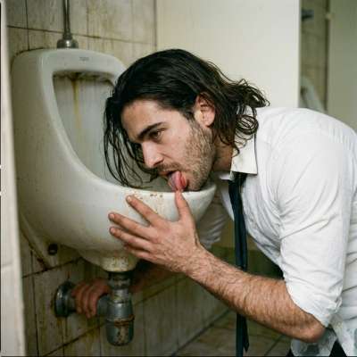 Dirty pervert licks that filthy urinal, savoring the stench of stale piss and grime 😈💦 #toilet #oralsex #humiliation