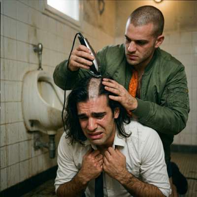Sadistic skinhead shaves a twink bald in the stalls, gripping his throat while whispering filthy orders. The buzz of the...
