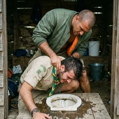 Head down the shitter, little scout boy gets his face shoved in the filthy hole by a rough skinhead. Choking on the stench,...